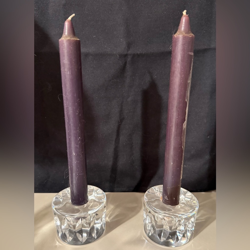 2 Vintage Orrefors Signed Round Lead Crystal Candlestick Holders. Sweden